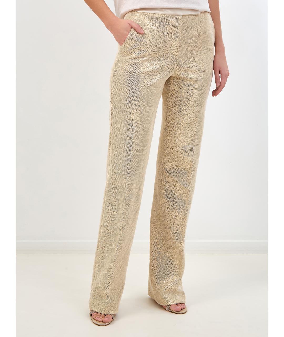 PESERICO Золотые хлопковые прямые брюки, фото 3