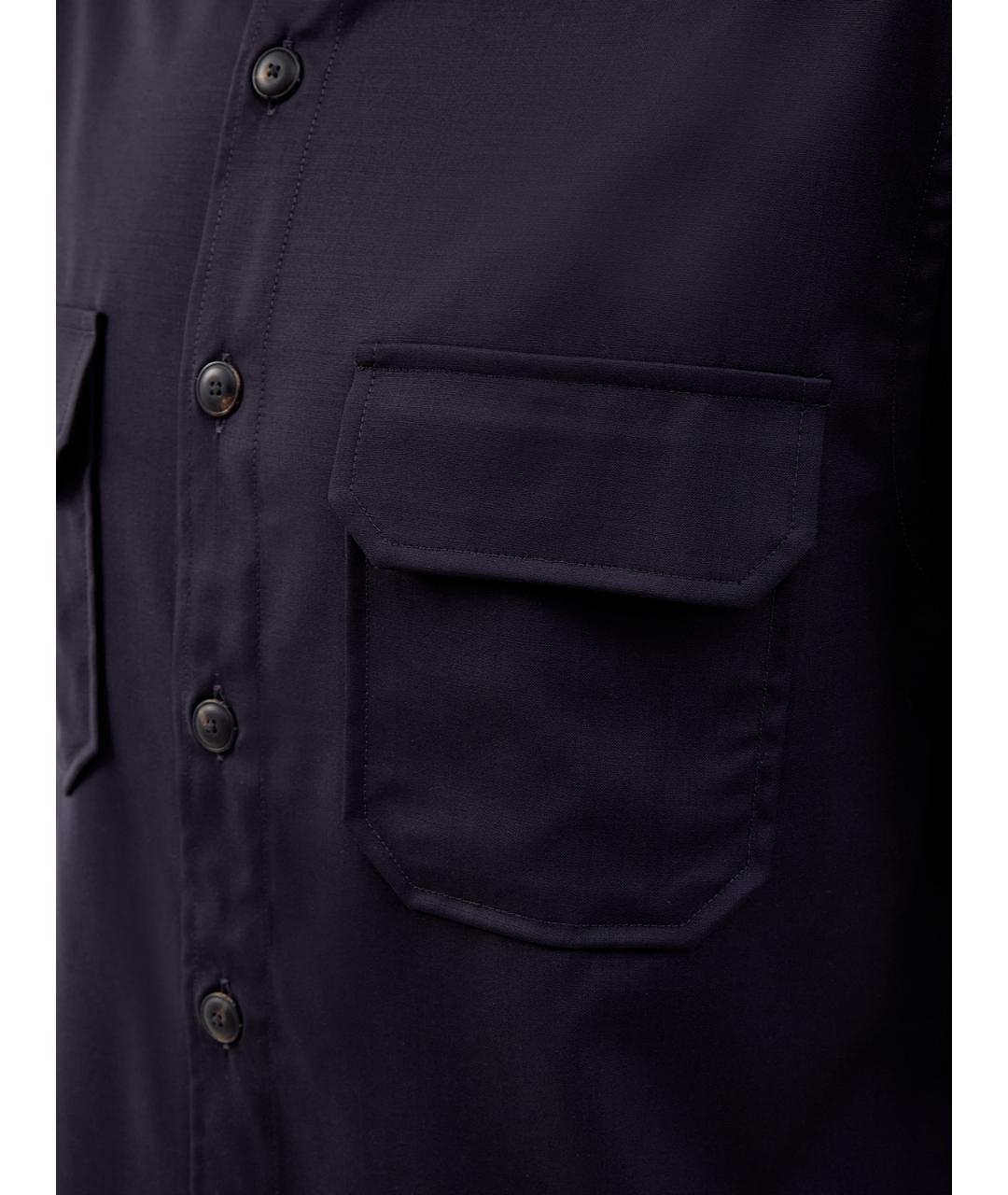 CAPOBIANCO Темно-синяя шерстяная классическая рубашка, фото 3