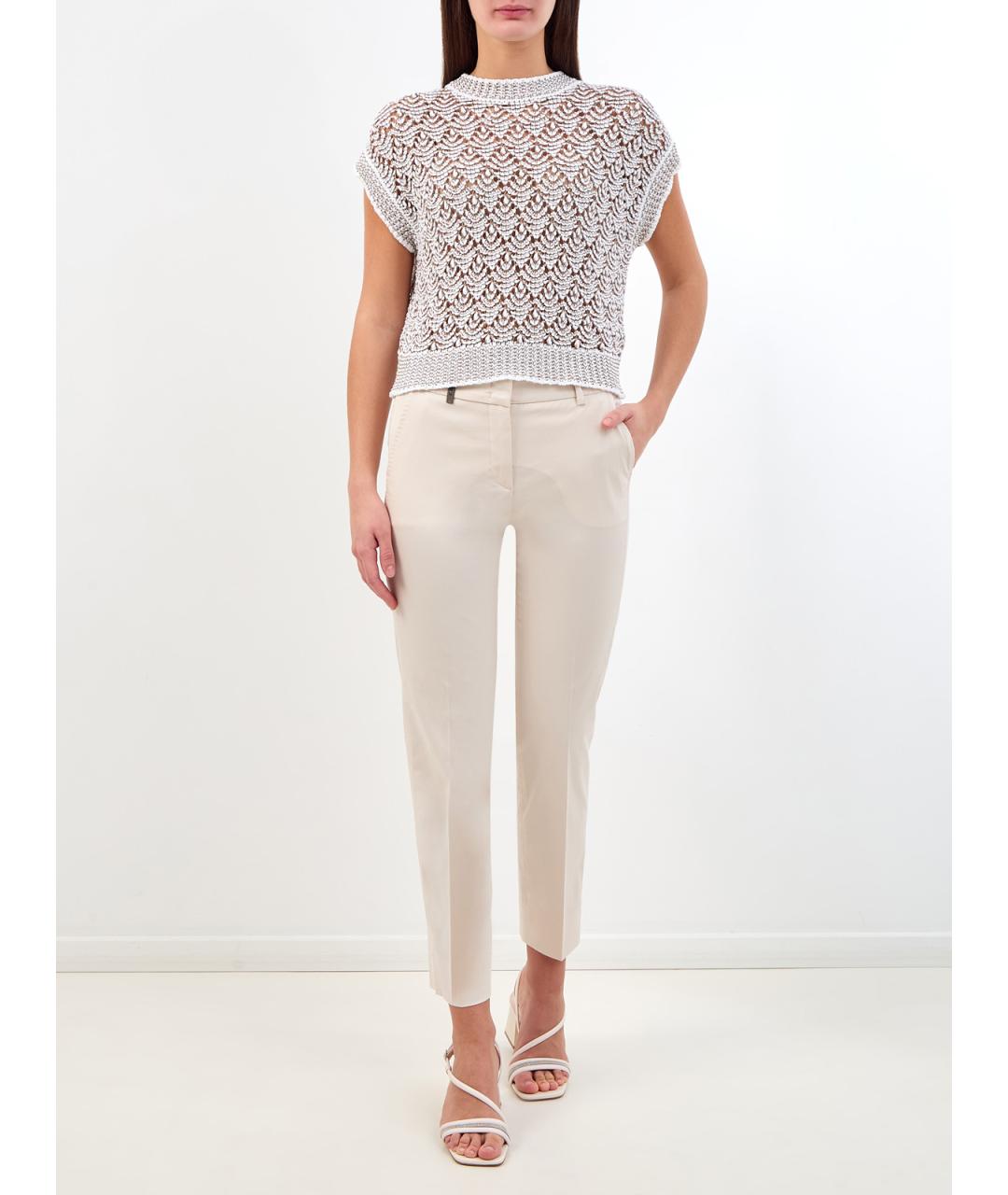 PESERICO Бежевые хлопковые брюки узкие, фото 2