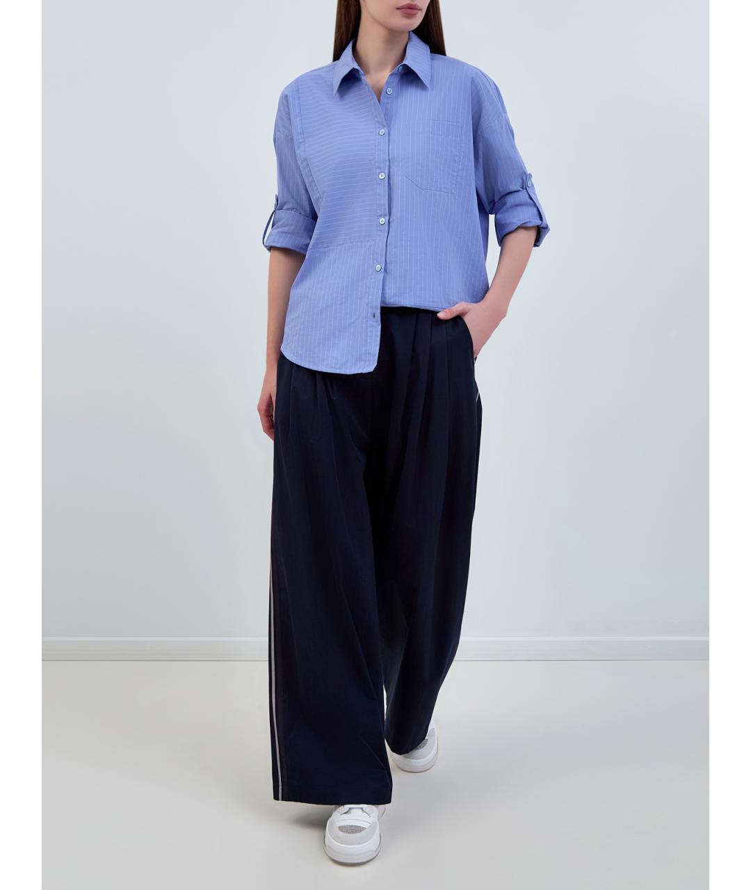 LORENA ANTONIAZZI Синие хлопковые прямые брюки, фото 2