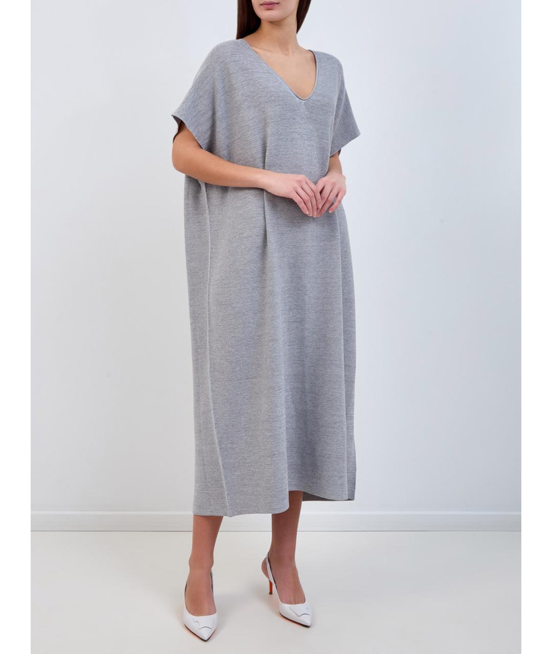 FABIANA FILIPPI Серое хлопковое повседневное платье, фото 3