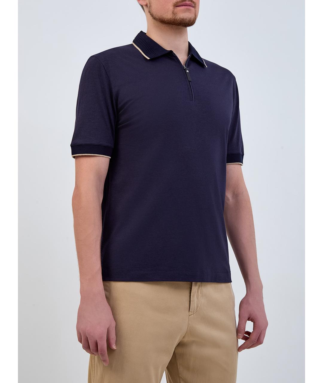 CANALI Синее хлопковое поло с коротким рукавом, фото 3