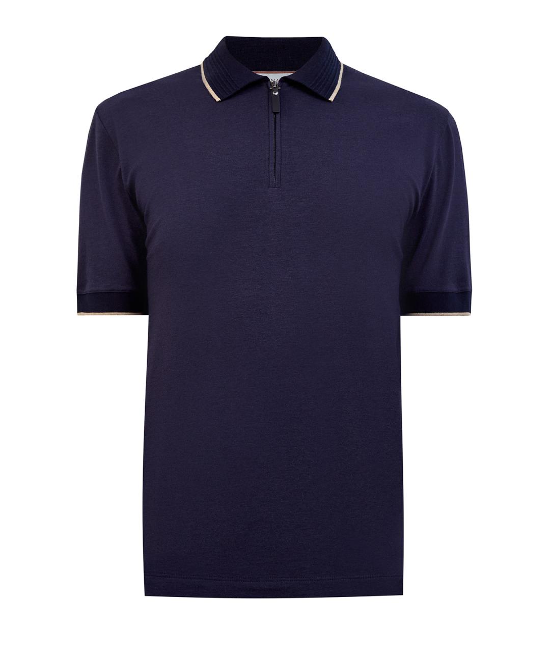 CANALI Синее хлопковое поло с коротким рукавом, фото 1