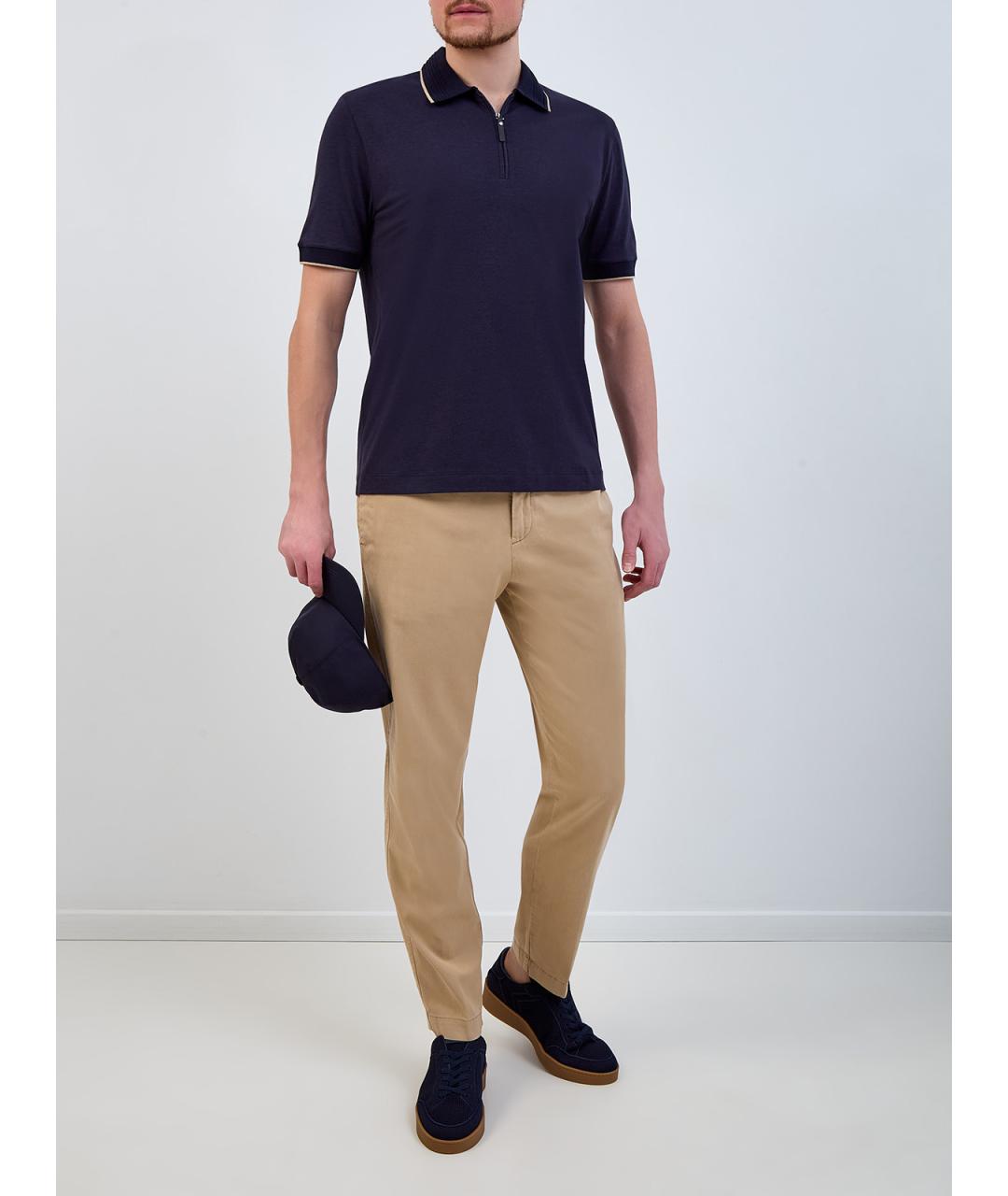 CANALI Синее хлопковое поло с коротким рукавом, фото 2