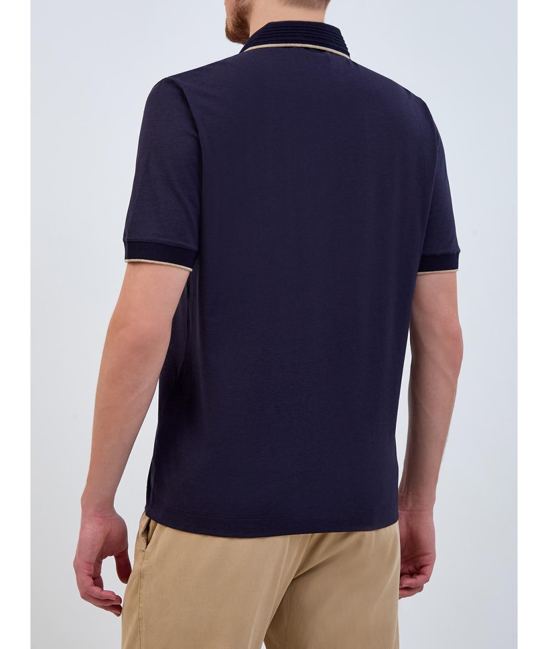 CANALI Синее хлопковое поло с коротким рукавом, фото 4