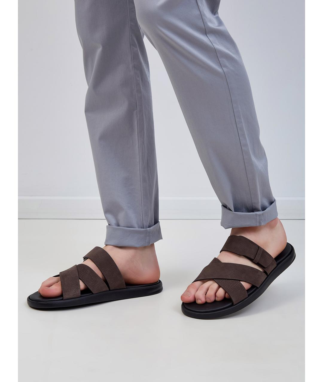 DOUCAL'S Коричневые кожаные шлепанцы, фото 2