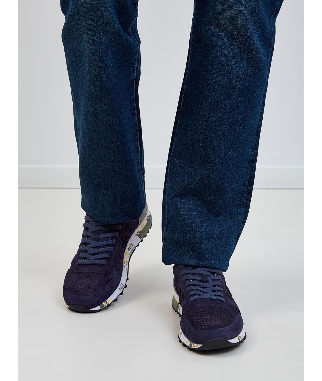 PREMIATA Темно-синие замшевые низкие кроссовки / кеды, фото 2