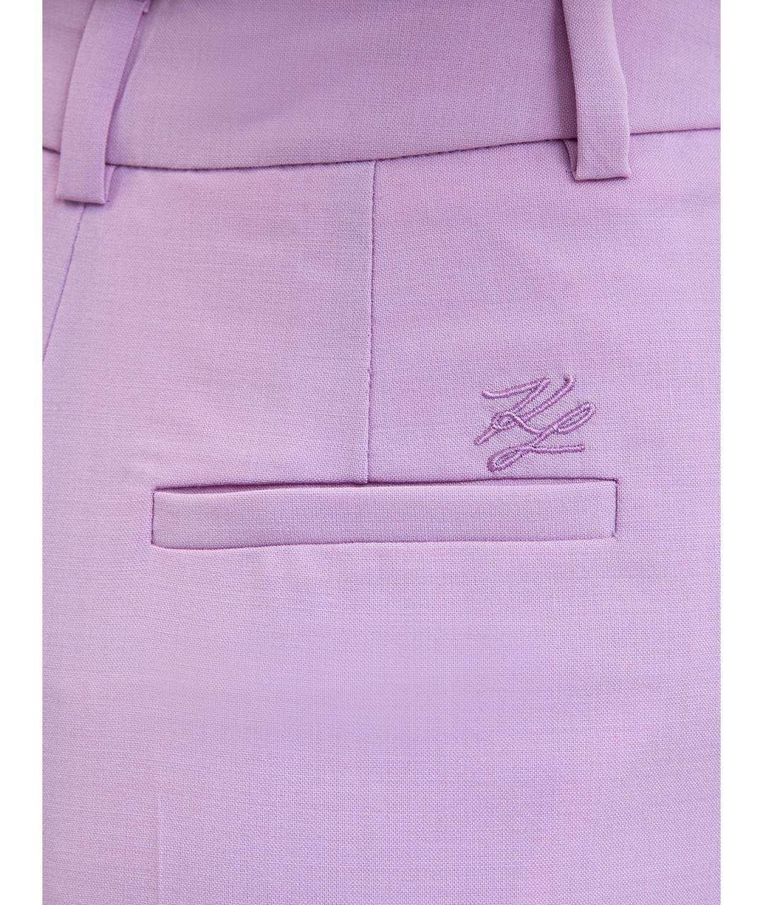 KARL LAGERFELD Фиолетовые полиэстеровые прямые брюки, фото 5
