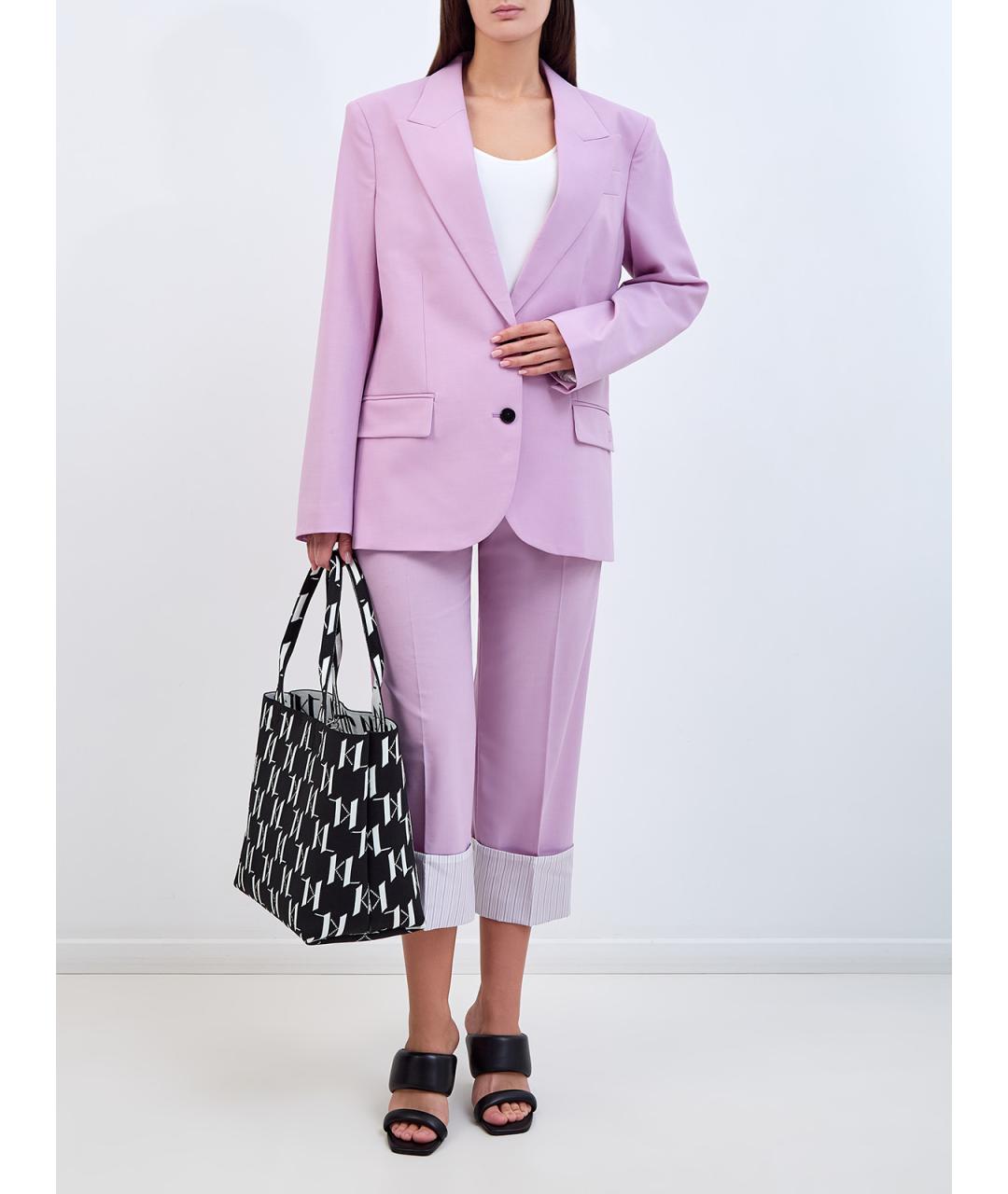 KARL LAGERFELD Фиолетовые полиэстеровые прямые брюки, фото 2