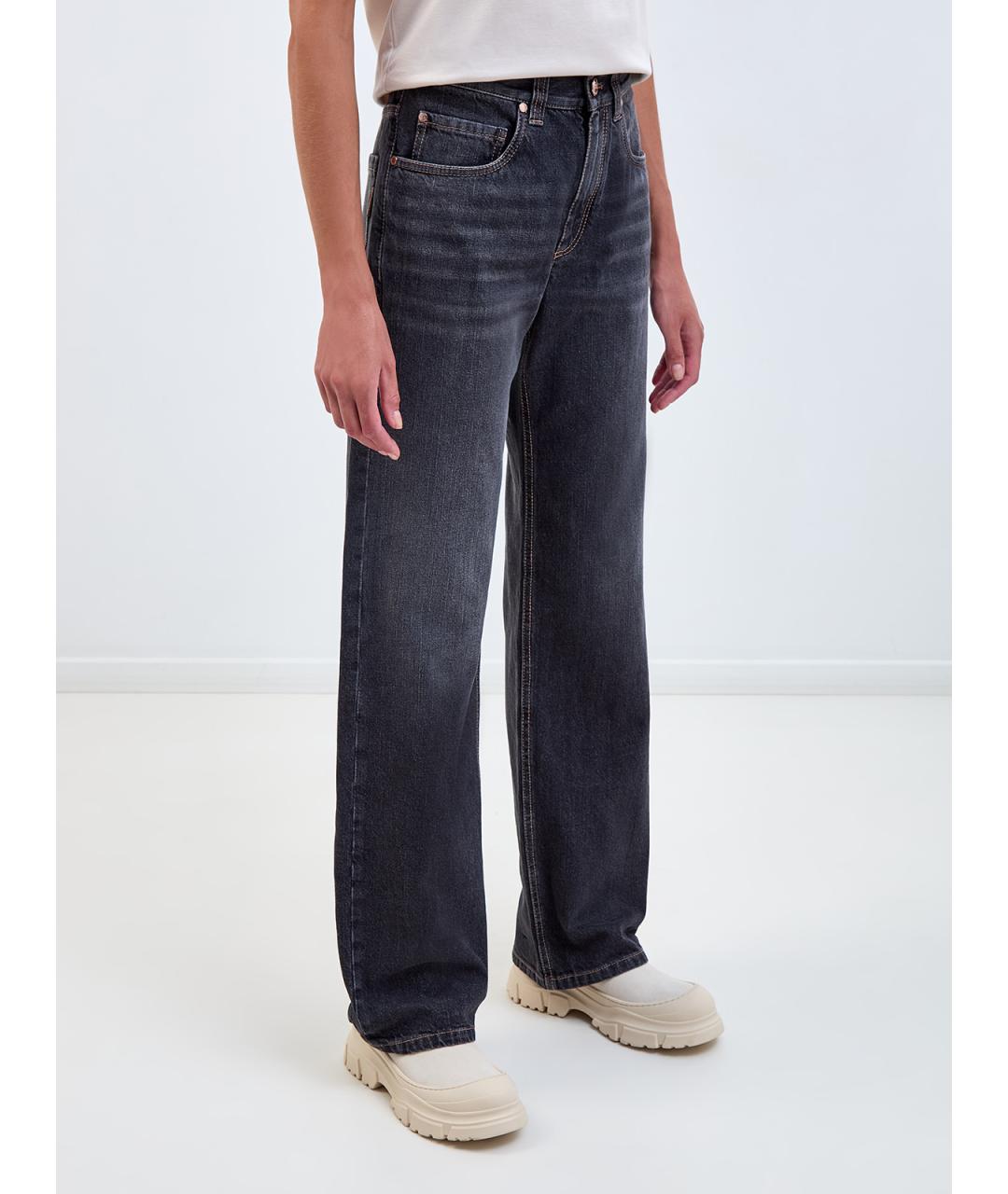 BRUNELLO CUCINELLI Серые хлопковые прямые джинсы, фото 3