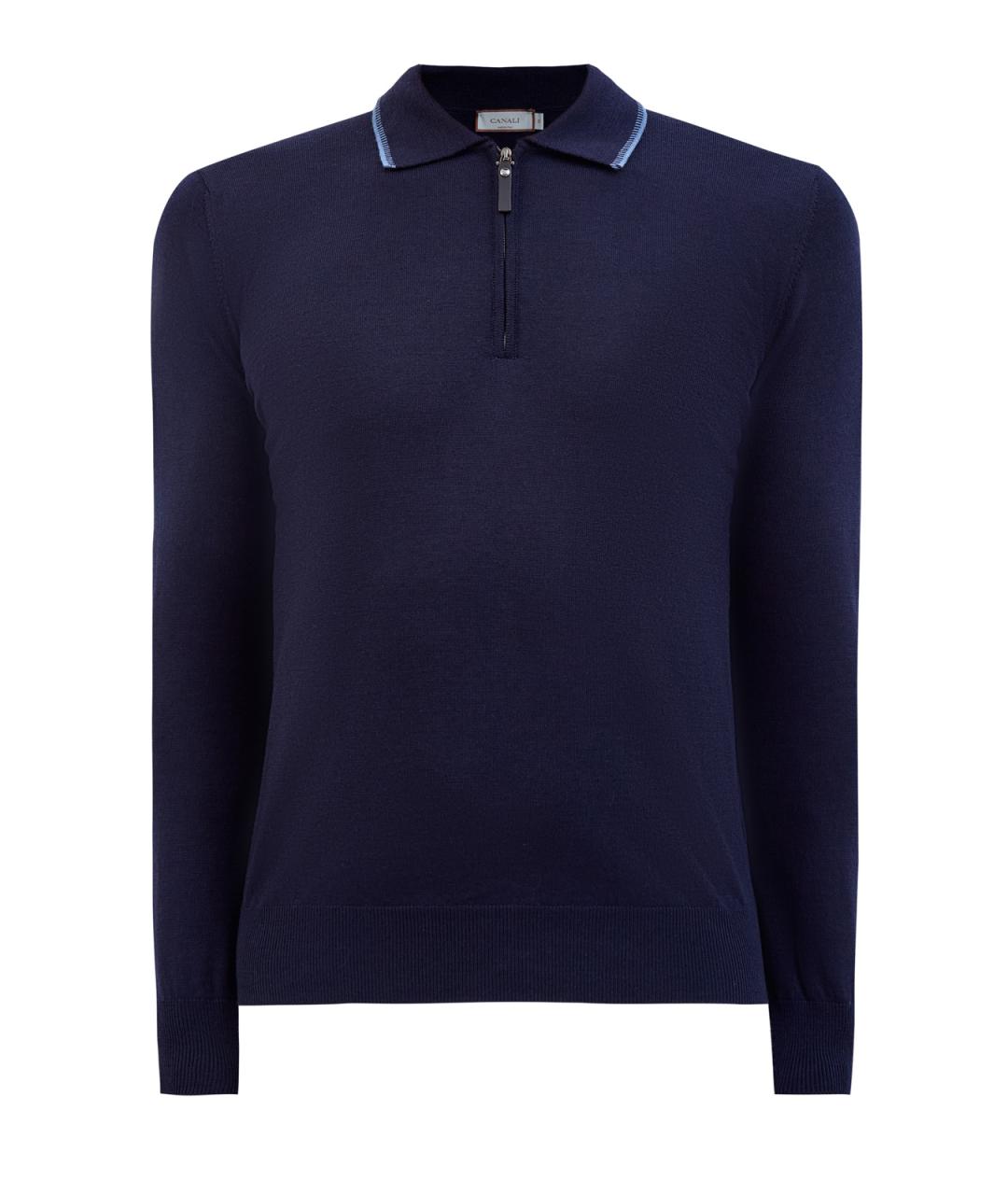 CANALI Синее поло с длинным рукавом, фото 1