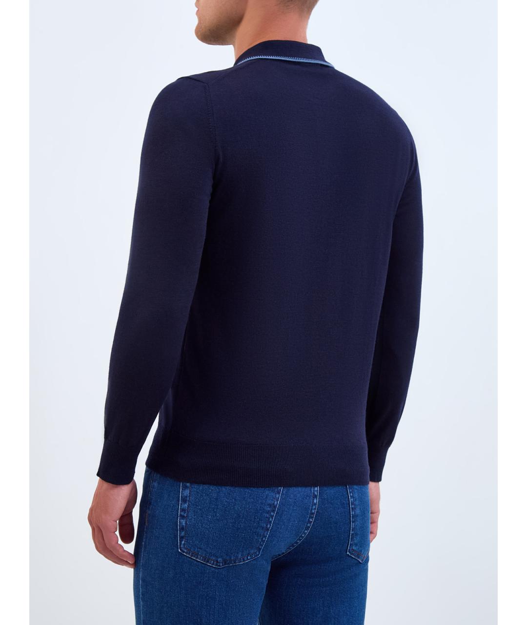CANALI Синее поло с длинным рукавом, фото 4