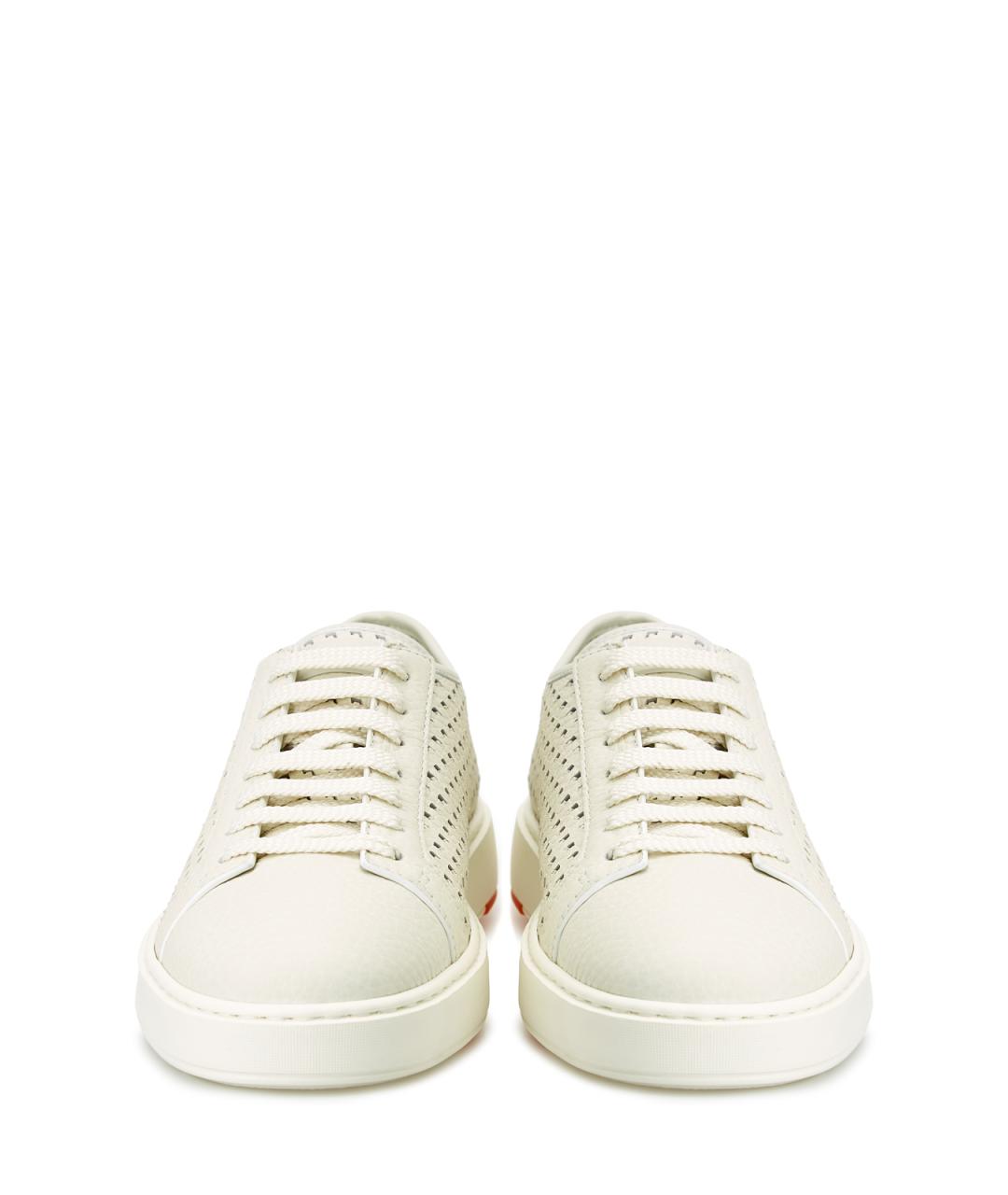 SANTONI Белые кожаные низкие кроссовки / кеды, фото 5