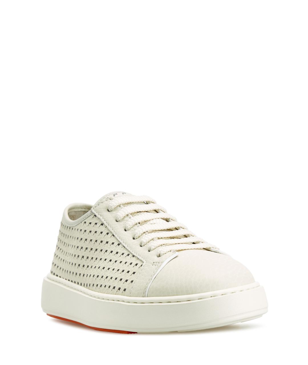 SANTONI Белые кожаные низкие кроссовки / кеды, фото 3