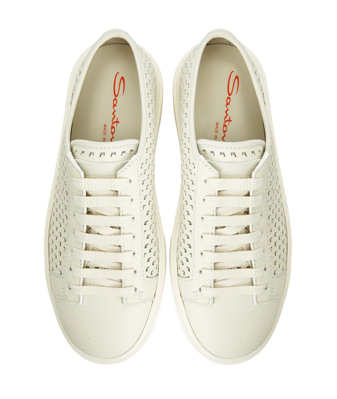 SANTONI Белые кожаные низкие кроссовки / кеды, фото 6