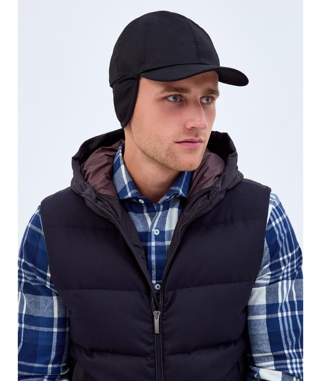 CANALI Черная шерстяная кепка/бейсболка, фото 2