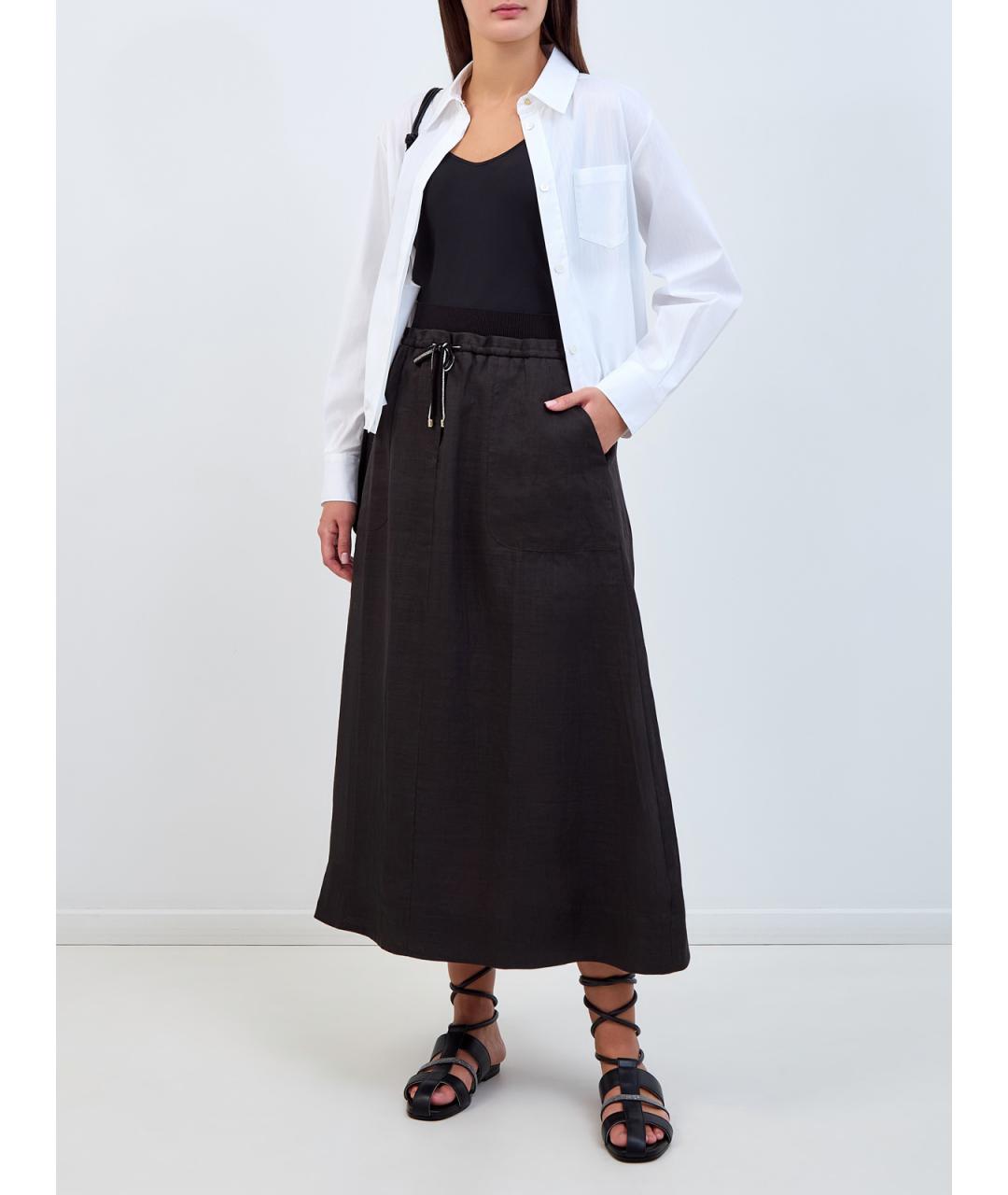 LORENA ANTONIAZZI Черная льняная юбка миди, фото 2