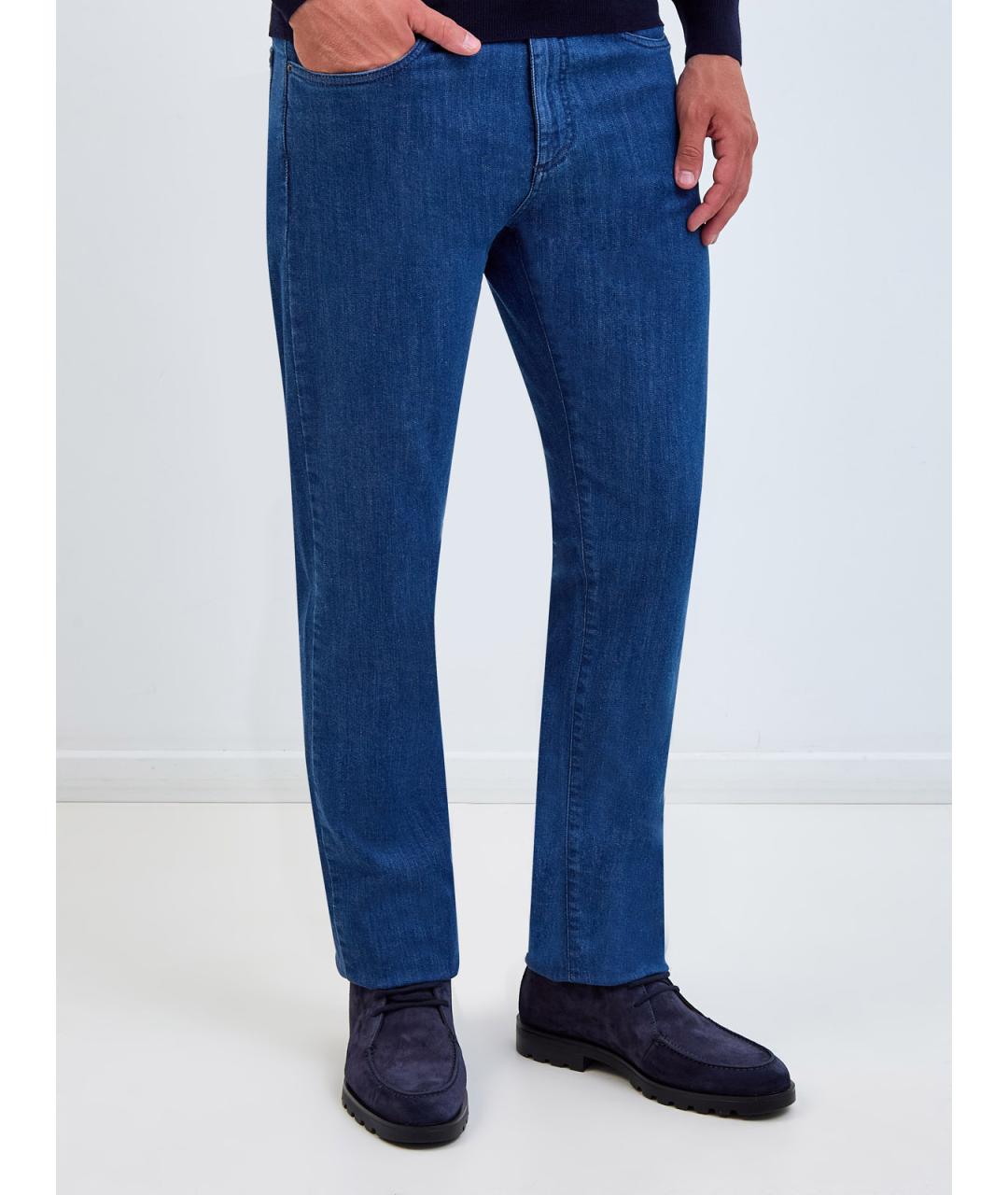 CANALI Синие хлопковые прямые джинсы, фото 3