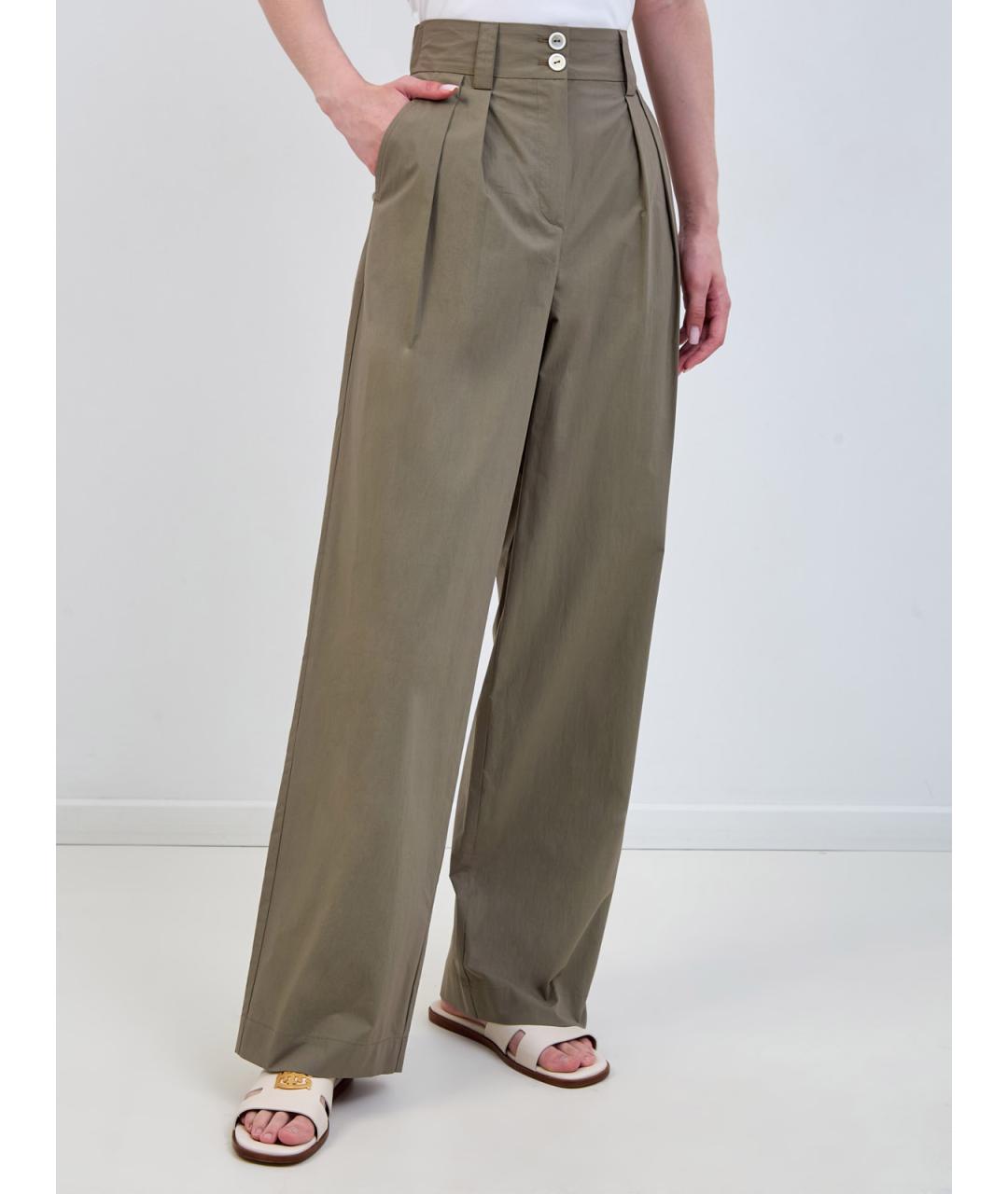 LORENA ANTONIAZZI Хаки хлопковые прямые брюки, фото 3