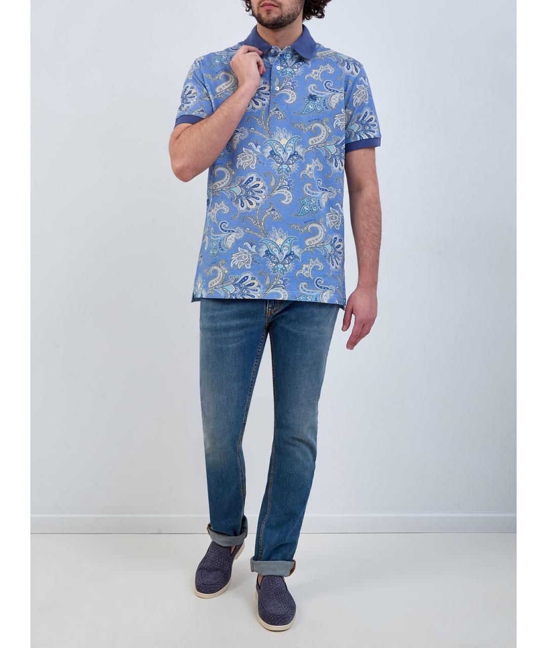 ETRO Голубое хлопковое поло с коротким рукавом, фото 2