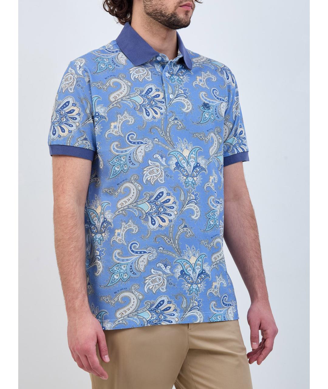 ETRO Голубое хлопковое поло с коротким рукавом, фото 3