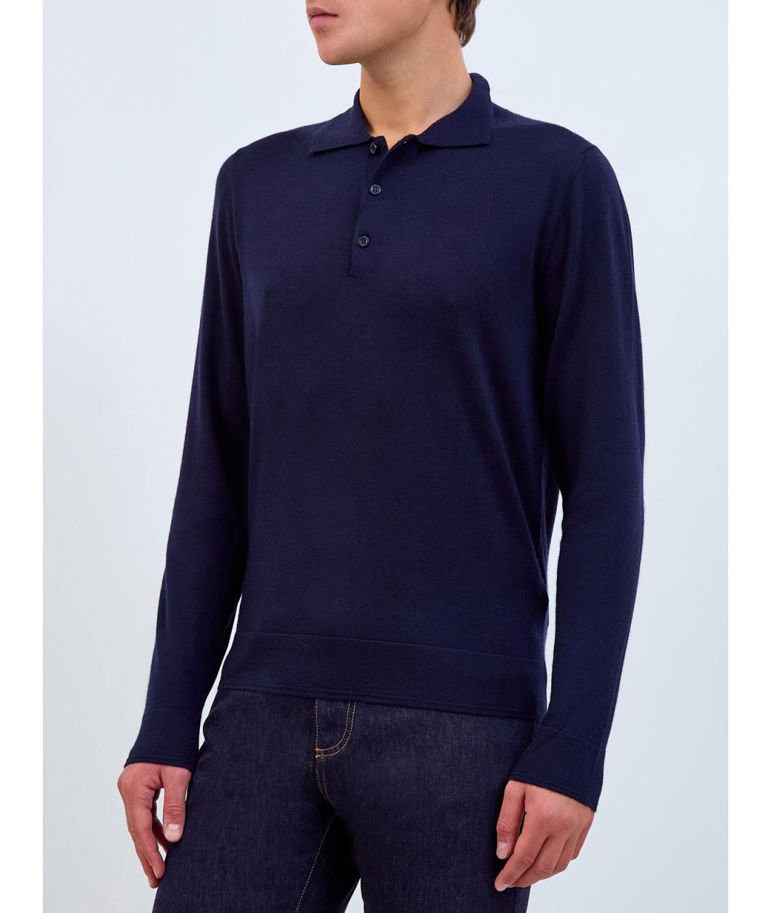 CANALI Темно-синее поло с длинным рукавом, фото 3