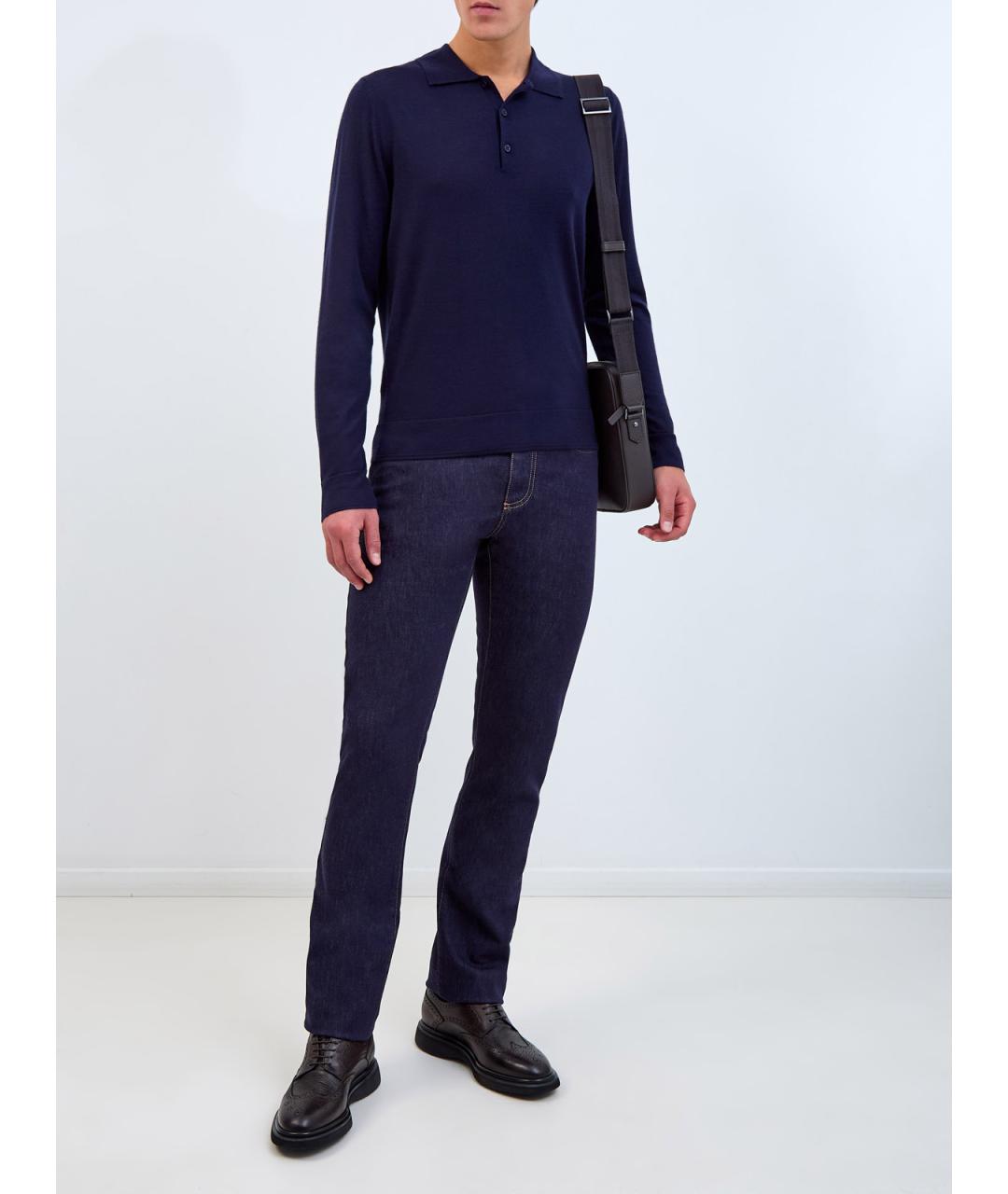 CANALI Темно-синее поло с длинным рукавом, фото 2