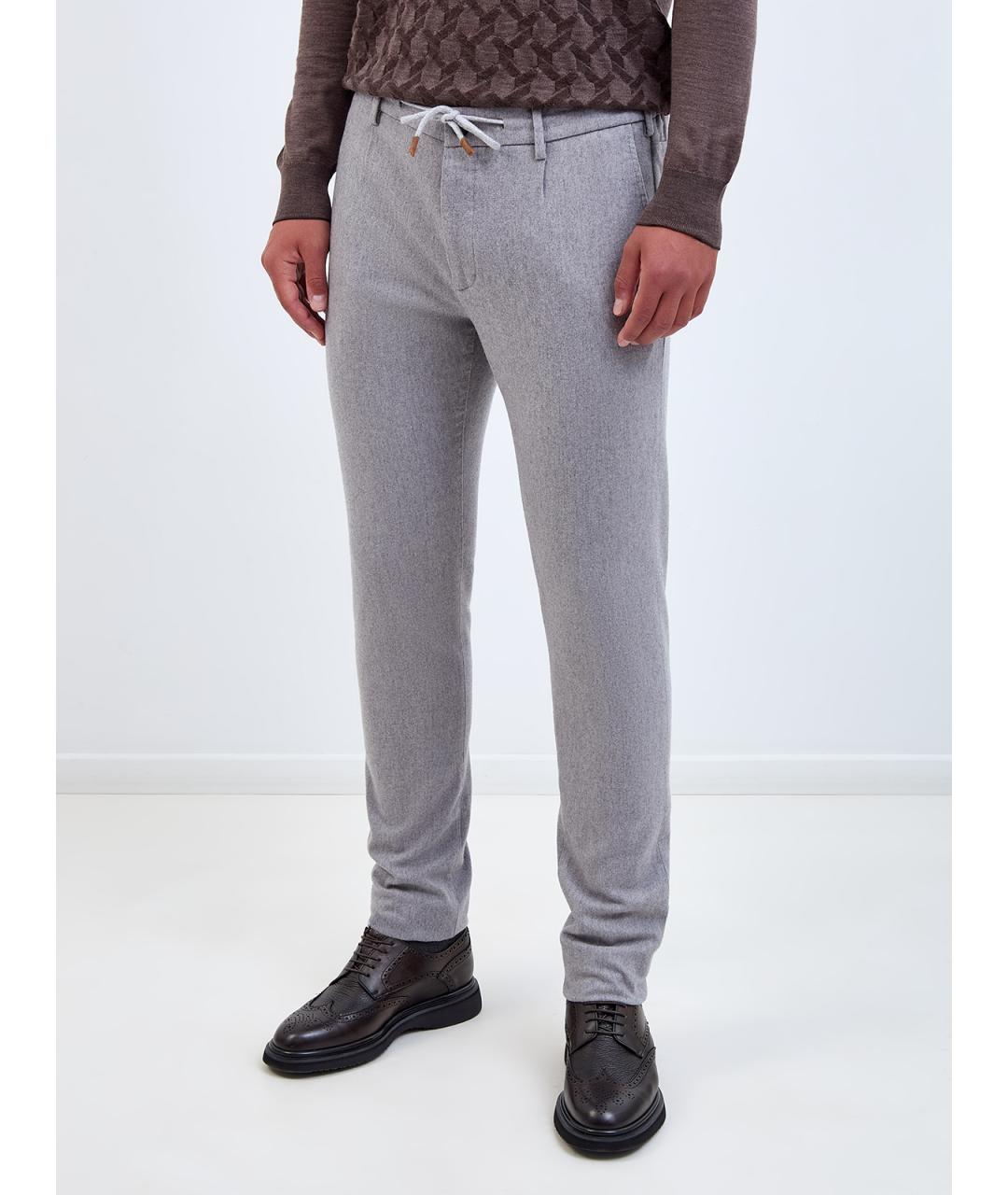 ELEVENTY Серые шерстяные повседневные брюки, фото 3