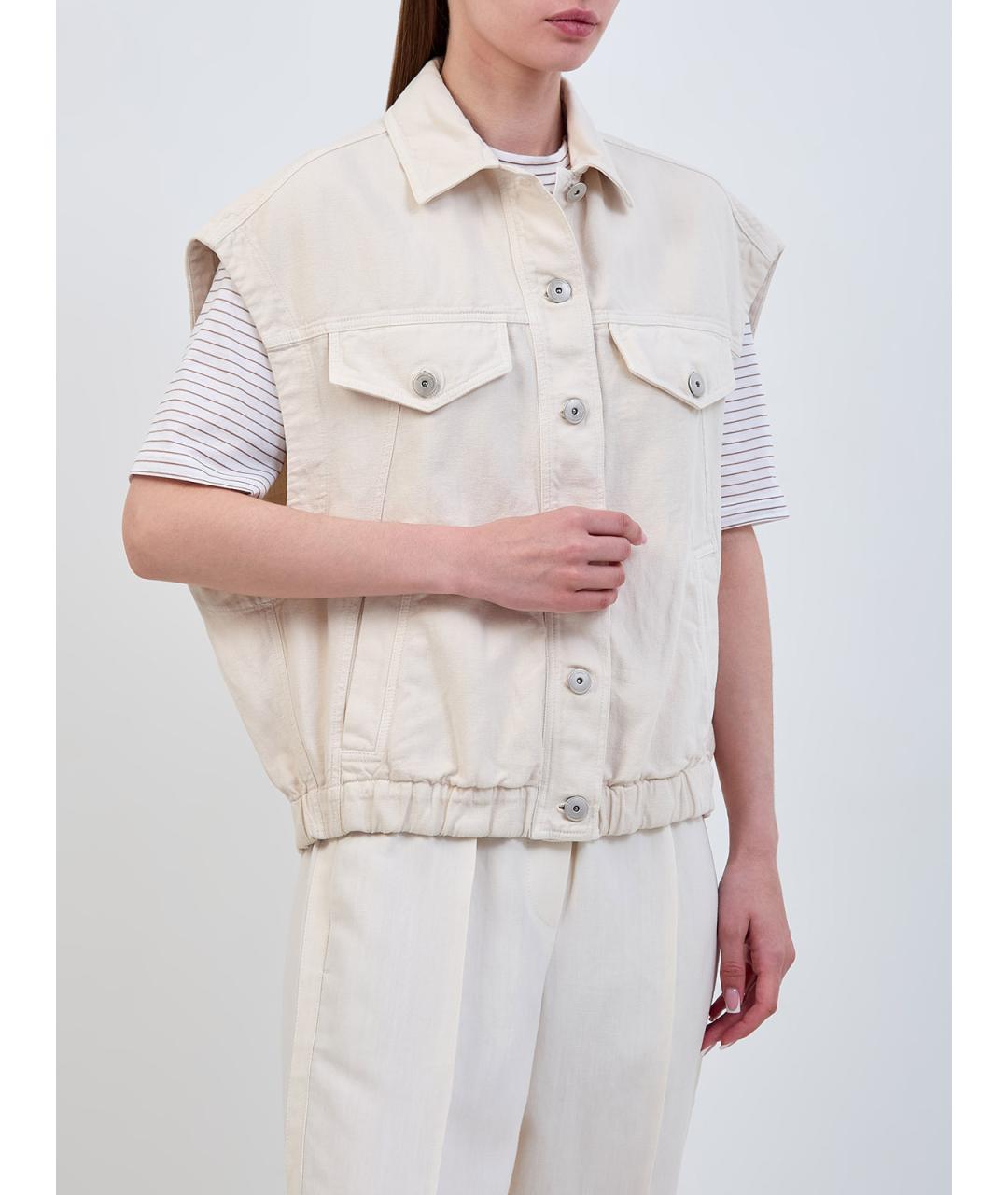 BRUNELLO CUCINELLI Бежевый хлопковый жилет, фото 3