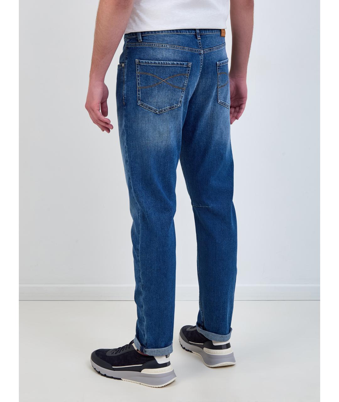 BRUNELLO CUCINELLI Синие хлопковые прямые джинсы, фото 4