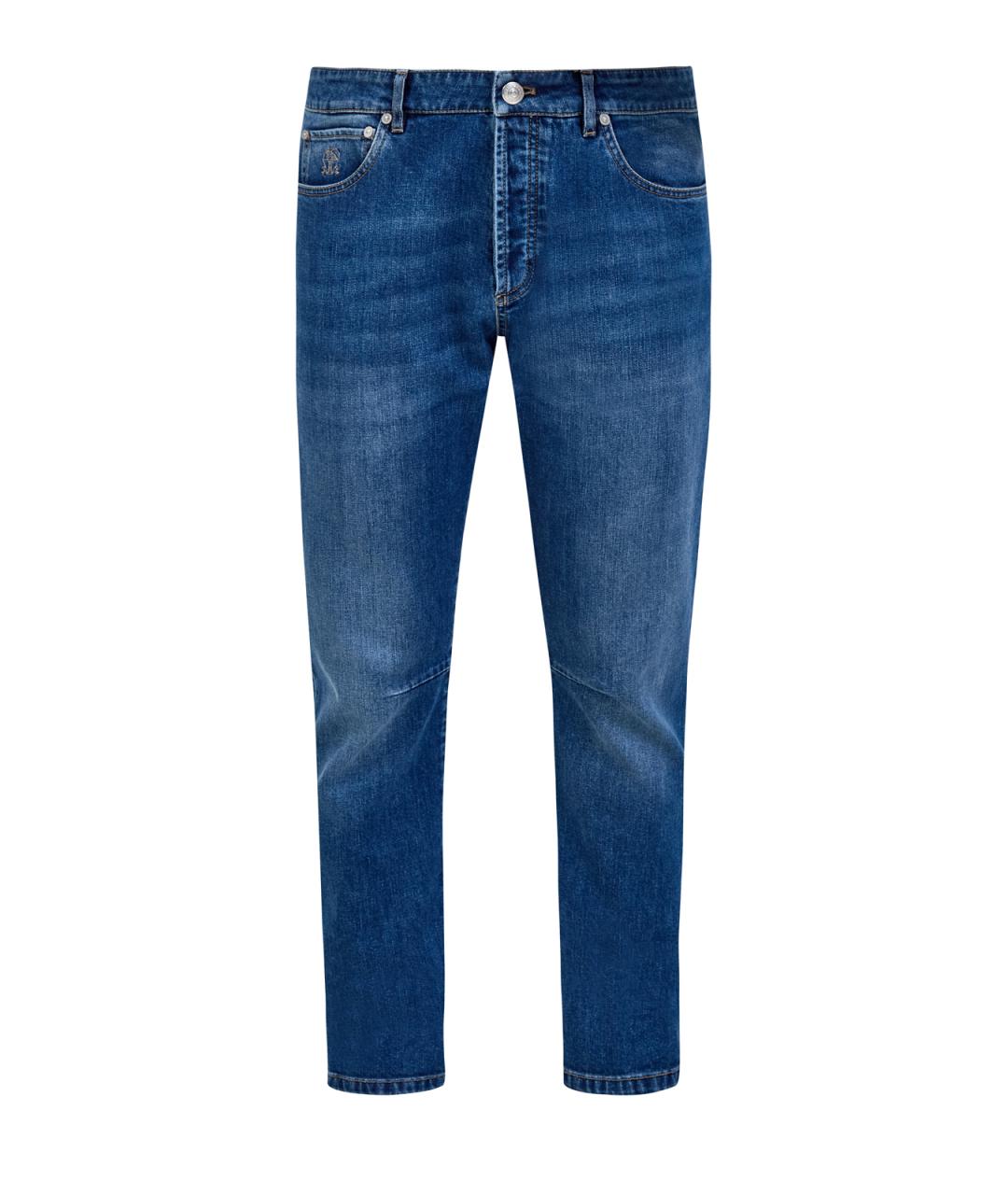 BRUNELLO CUCINELLI Синие хлопковые прямые джинсы, фото 1