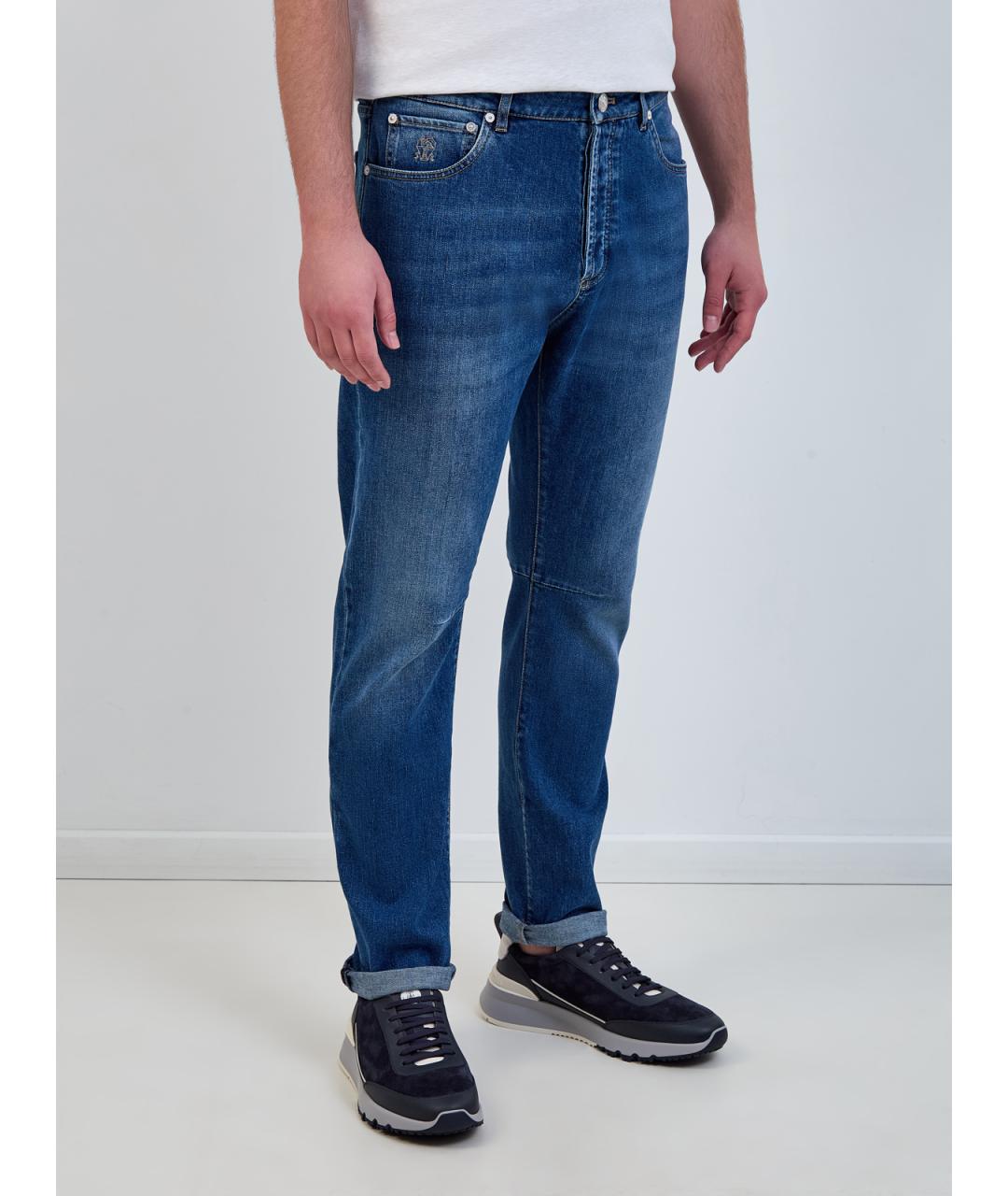 BRUNELLO CUCINELLI Синие хлопковые прямые джинсы, фото 3