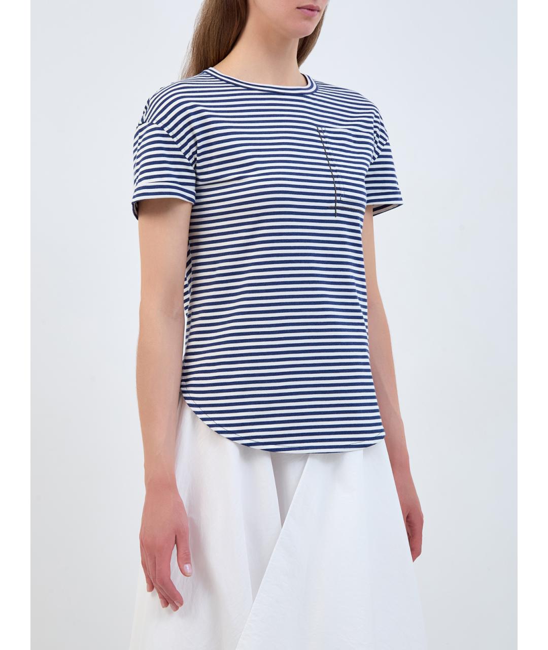 BRUNELLO CUCINELLI Синяя хлопковая футболка, фото 3