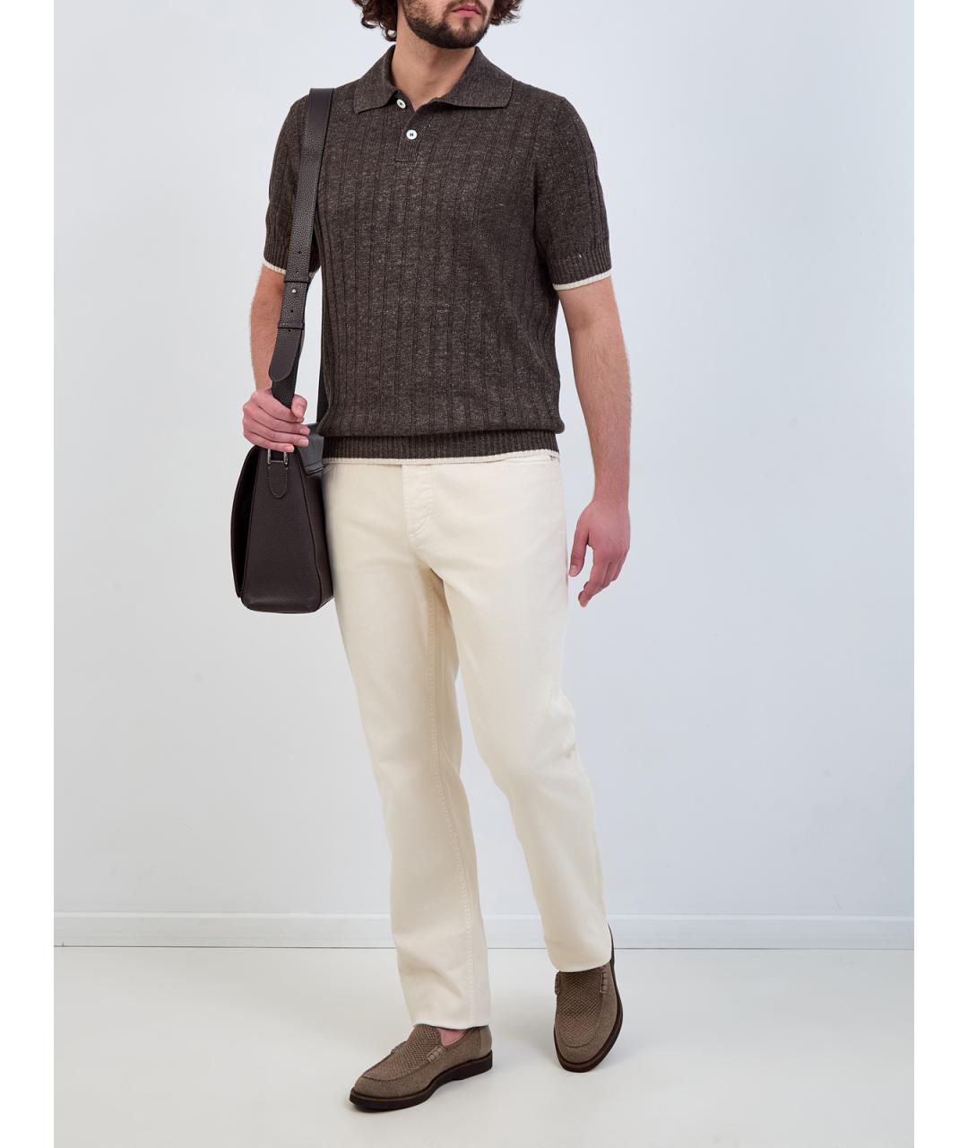 BRUNELLO CUCINELLI Бежевые хлопковые прямые джинсы, фото 2