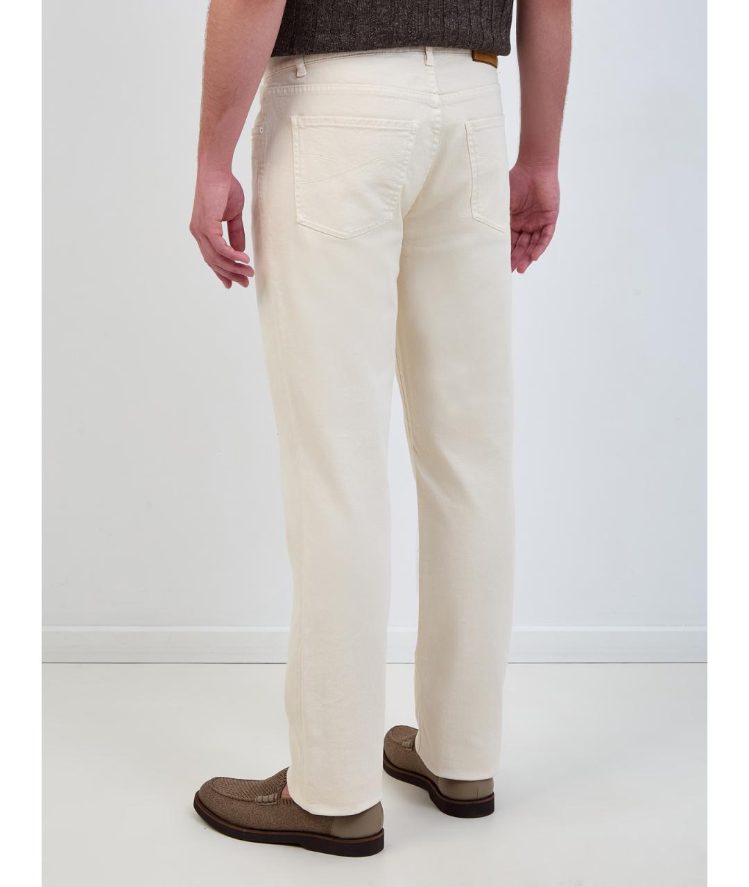 BRUNELLO CUCINELLI Бежевые хлопковые прямые джинсы, фото 4