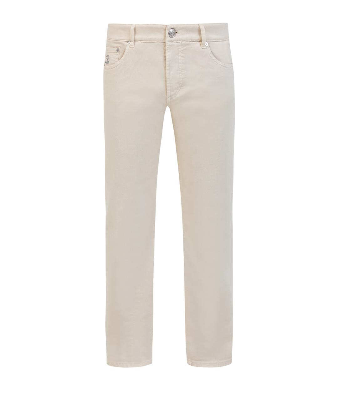 BRUNELLO CUCINELLI Бежевые хлопковые прямые джинсы, фото 1