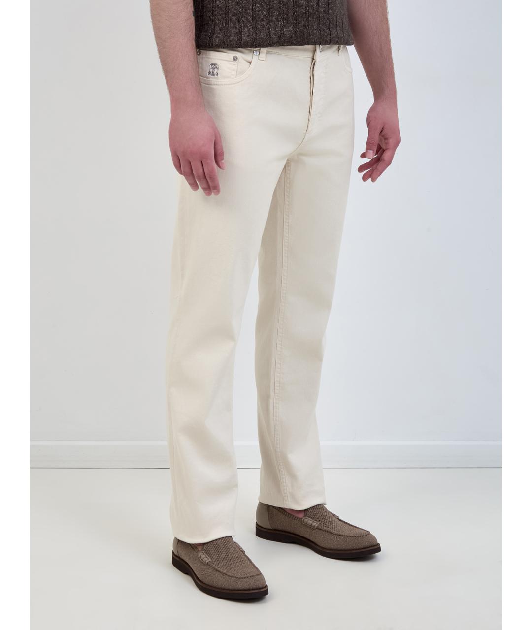 BRUNELLO CUCINELLI Бежевые хлопковые прямые джинсы, фото 3