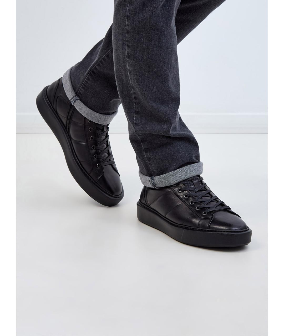 BARRETT Черные кожаные низкие кроссовки / кеды, фото 2