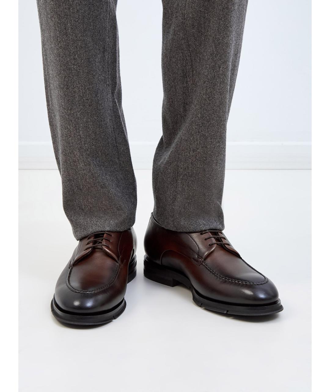 SANTONI Коричневые кожаные туфли, фото 2