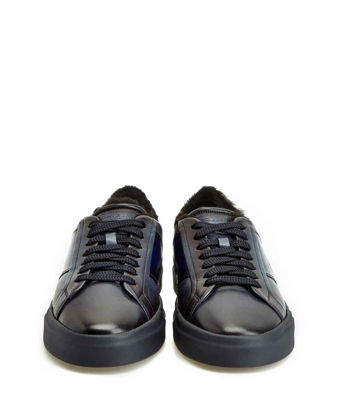 SANTONI Синие кожаные низкие кроссовки / кеды, фото 5
