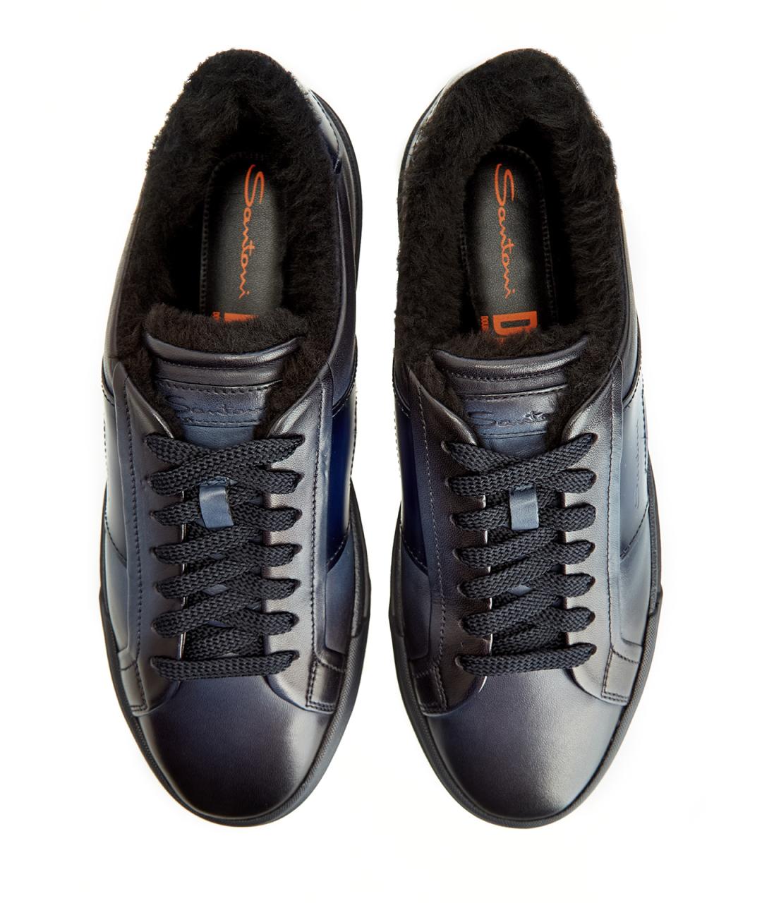 SANTONI Синие кожаные низкие кроссовки / кеды, фото 6