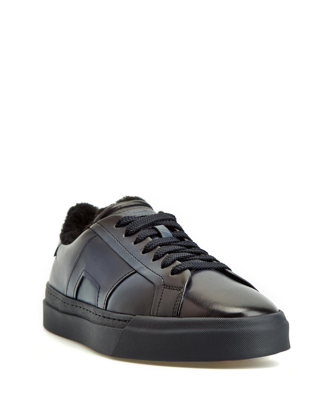 SANTONI Синие кожаные низкие кроссовки / кеды, фото 3