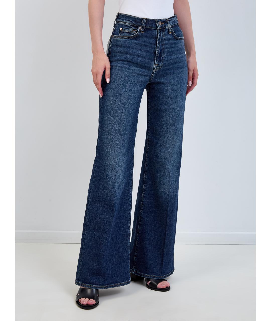 7 FOR ALL MANKIND Синие хлопковые прямые джинсы, фото 3