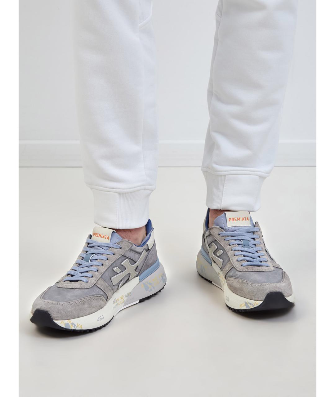 PREMIATA Серые текстильные низкие кроссовки / кеды, фото 2