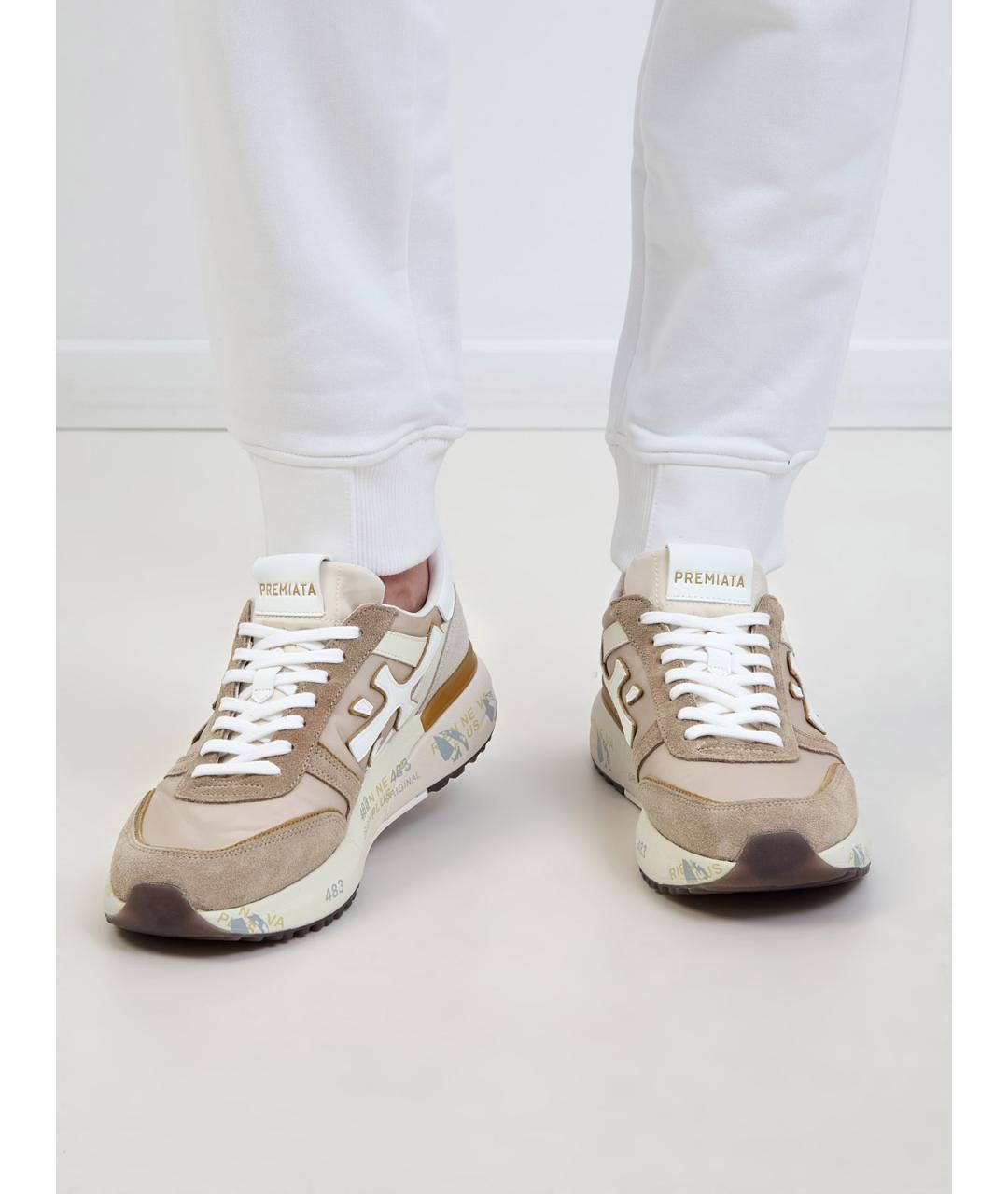 PREMIATA Бежевые текстильные низкие кроссовки / кеды, фото 2