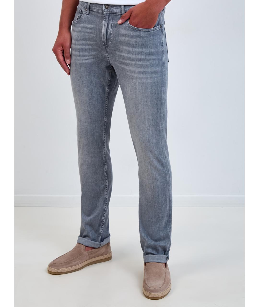 7 FOR ALL MANKIND Серые хлопковые прямые джинсы, фото 3