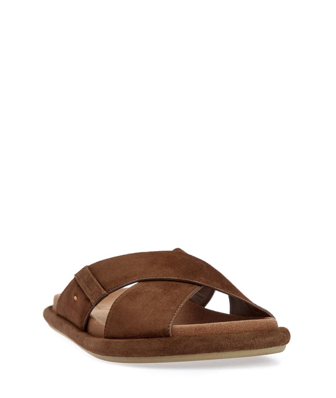 SANTONI Коричневые замшевые шлепанцы, фото 3
