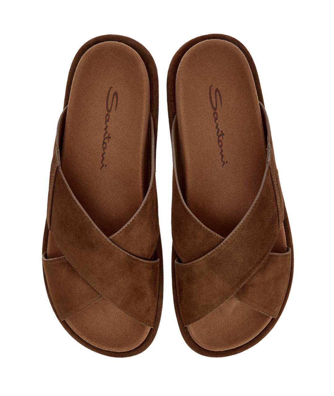 SANTONI Коричневые замшевые шлепанцы, фото 6
