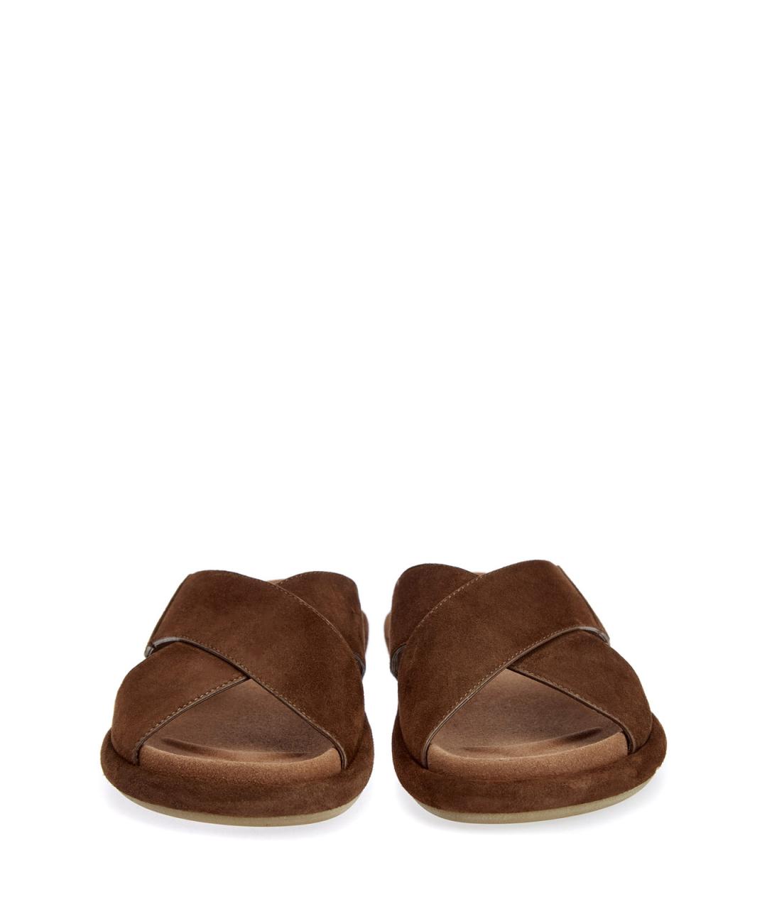 SANTONI Коричневые замшевые шлепанцы, фото 5