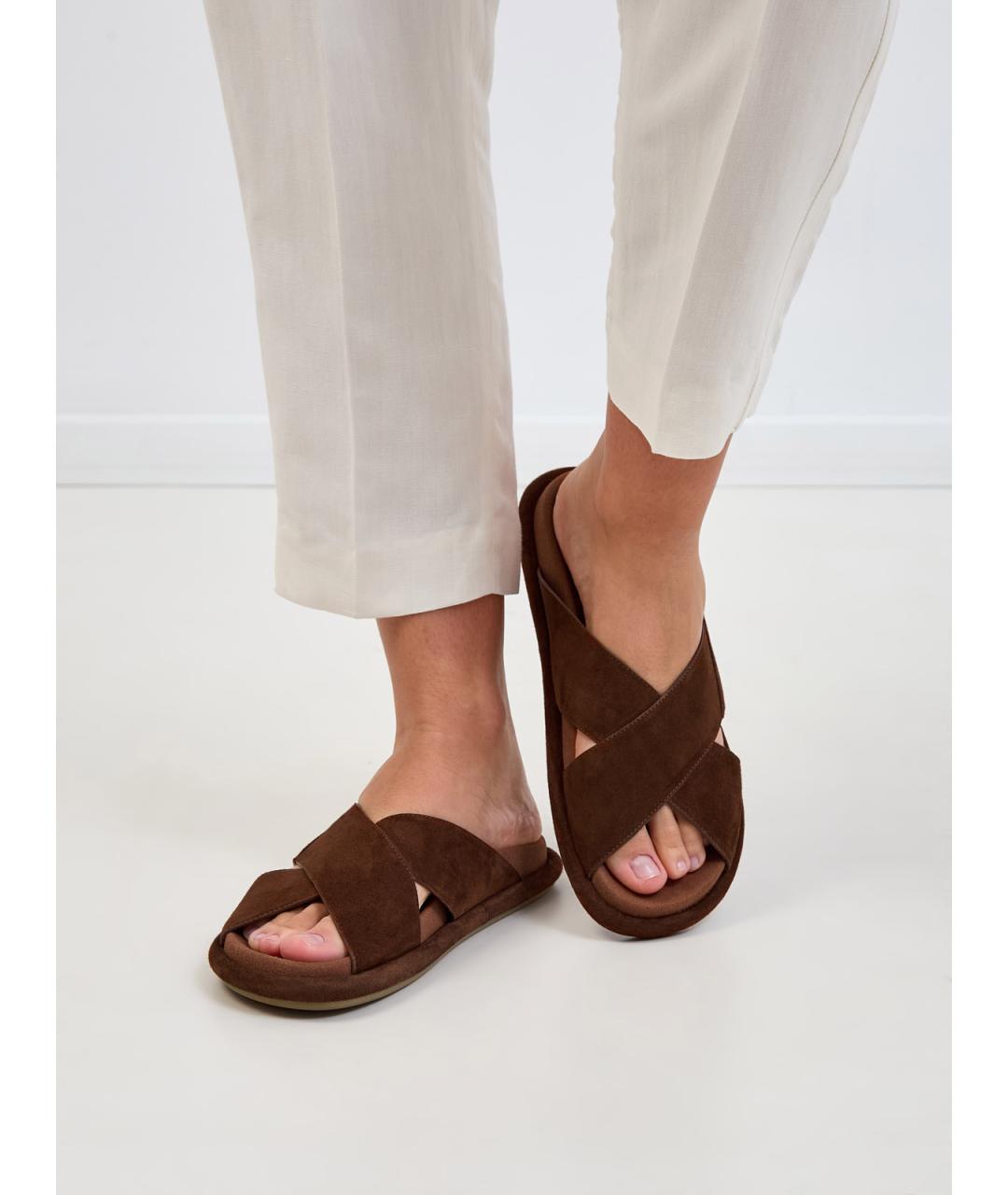 SANTONI Коричневые замшевые шлепанцы, фото 2